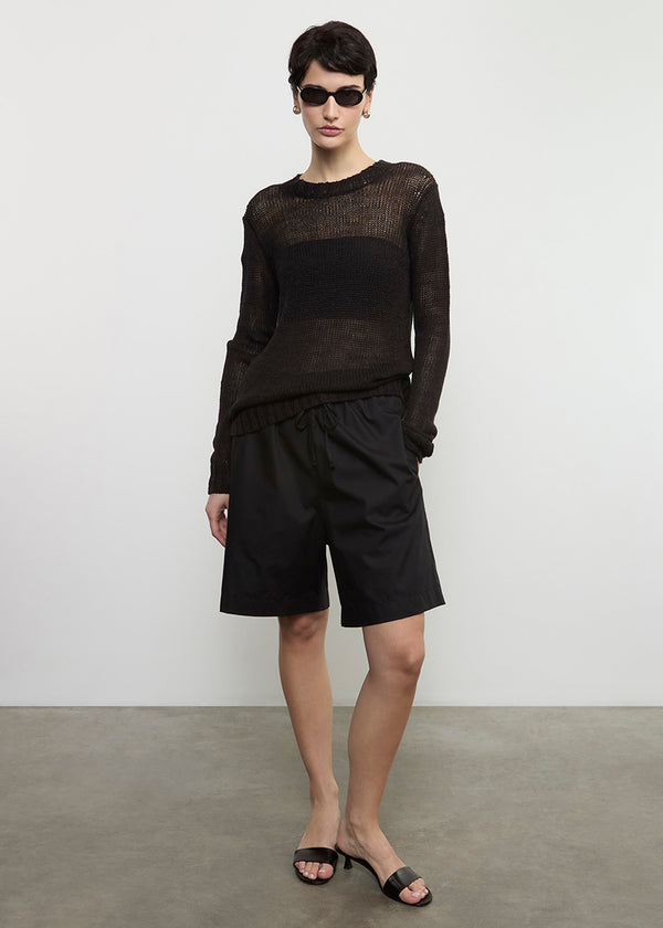 Enza Costa Linen Open Knit L/S Crew Black