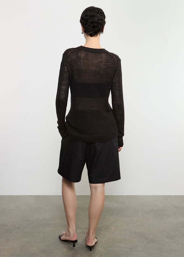 Enza Costa Linen Open Knit L/S Crew Black