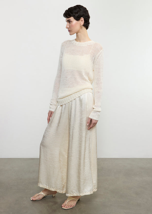 Enza Costa Linen Open Knit L/S Crew White