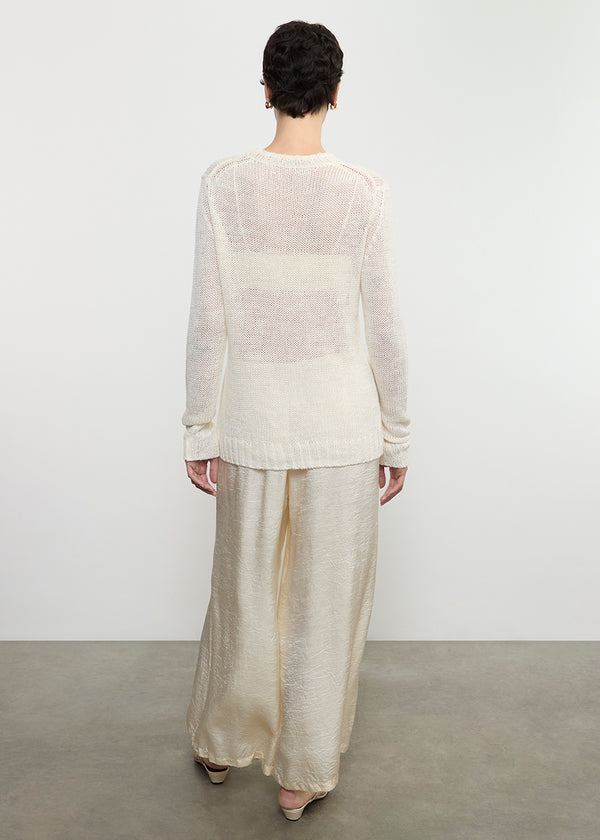 Enza Costa Linen Open Knit L/S Crew White