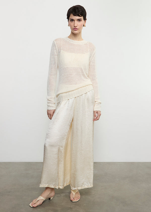 enza costa Linen Open Knit L/S Crew White