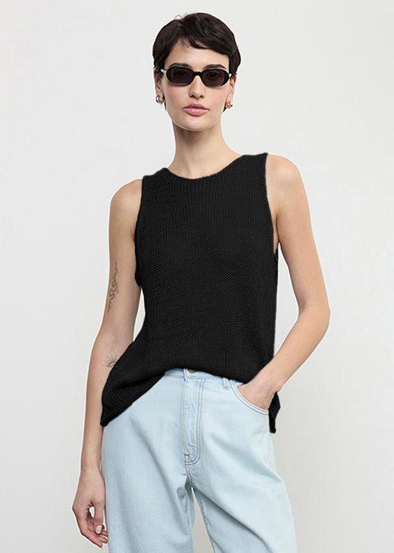 Enza Costa Linen Open Knit Tank Black