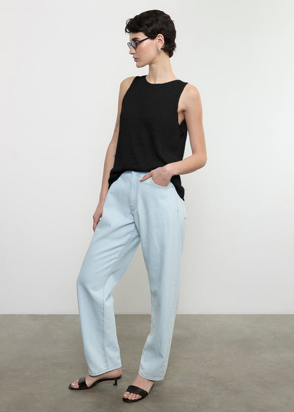 Enza Costa Linen Open Knit Tank Black