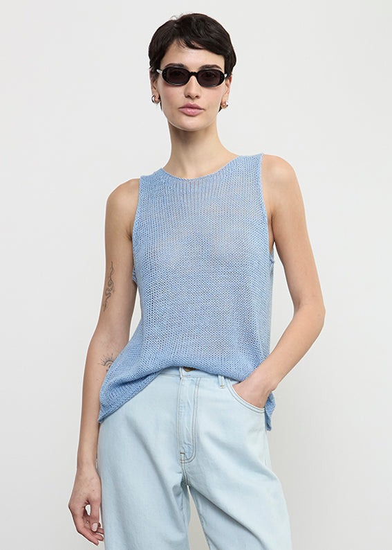 Enza Costa Linen Open Knit Tank Sky