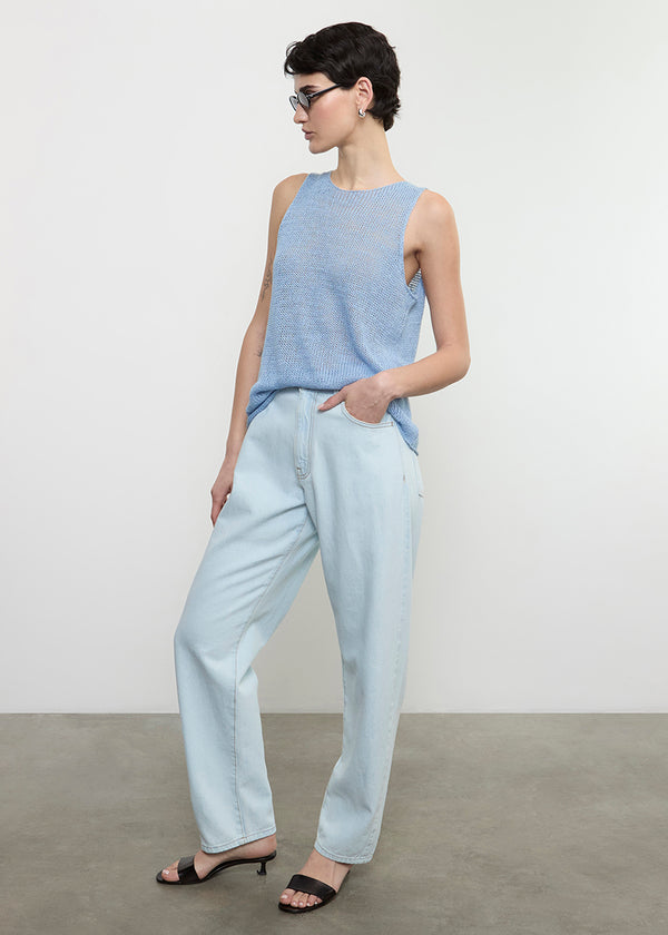 Enza Costa Linen Open Knit Tank Sky
