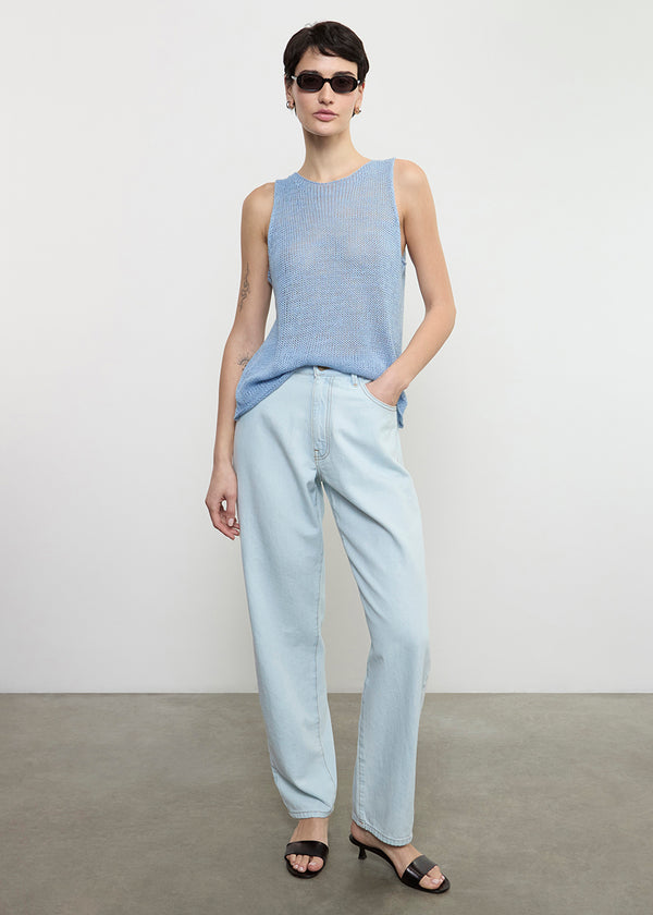enza costa Linen Open Knit Tank Sky