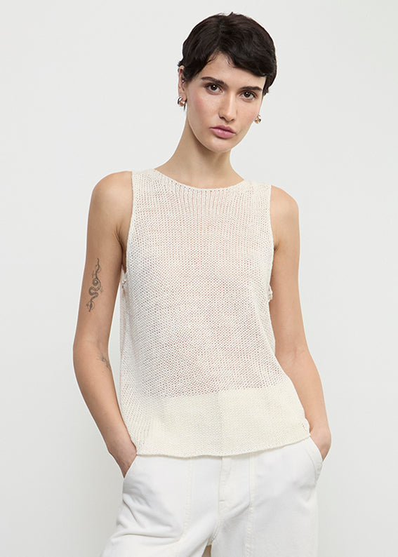Enza Costa Linen Open Knit Tank White