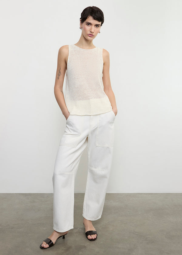 Enza Costa Linen Open Knit Tank White