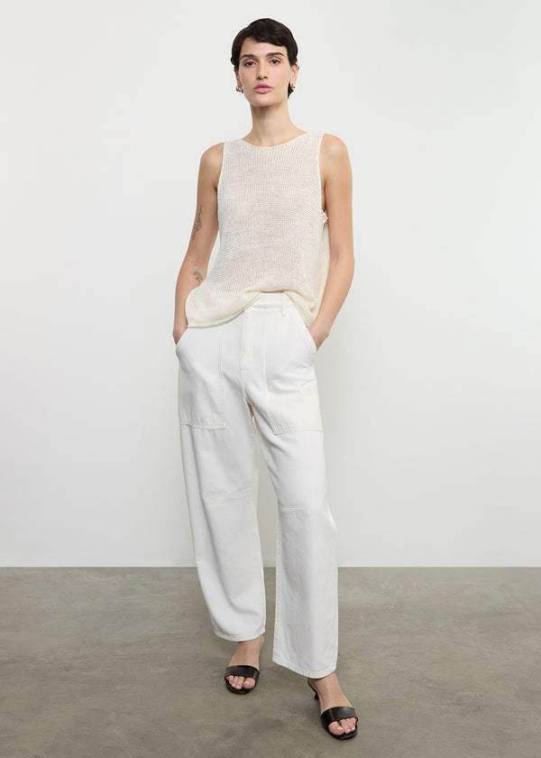 Enza Costa Linen Open Knit Tank White