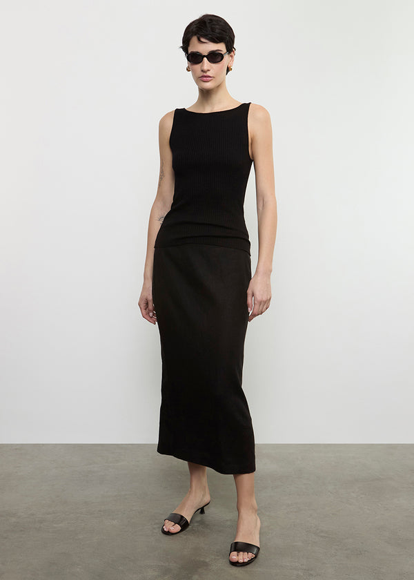 Enza Costa Linen Pencil Skirt Black