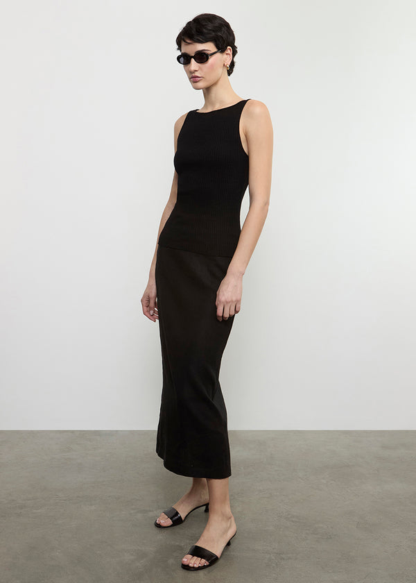 Enza Costa Linen Pencil Skirt Black