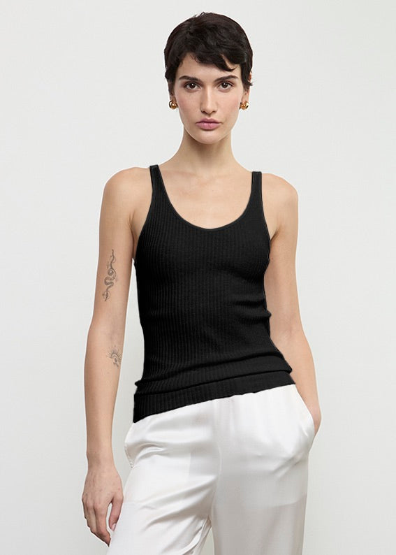 Enza Costa Military Rib Slim Tank Black