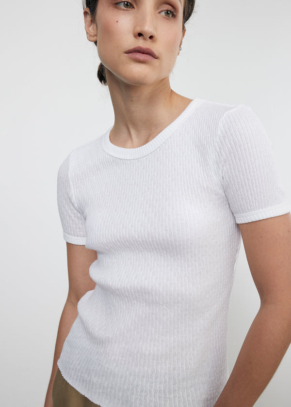 Enza Costa Pointelle Essential S/S White