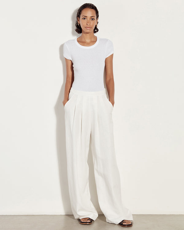 enza costa Pointelle Knit Cap Sleeve Crew White