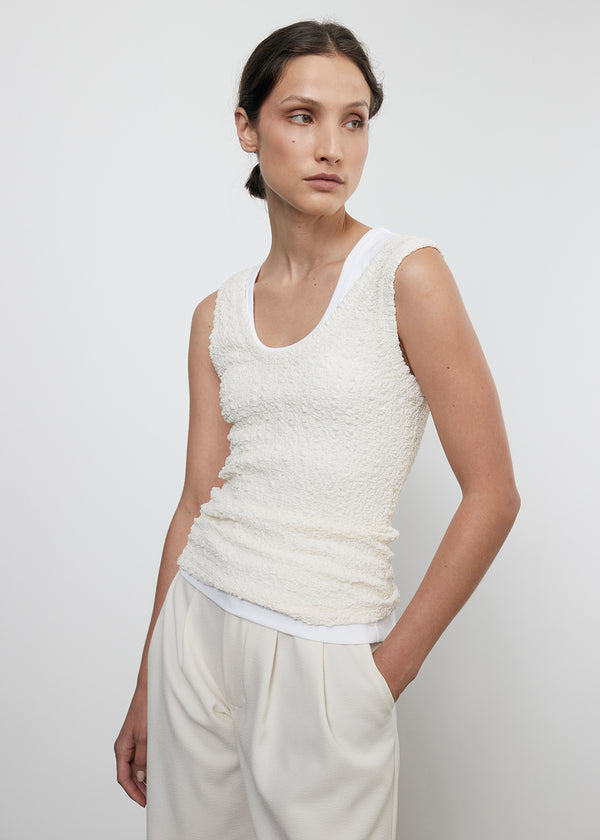 Enza Costa Puckered Tank Vanilla