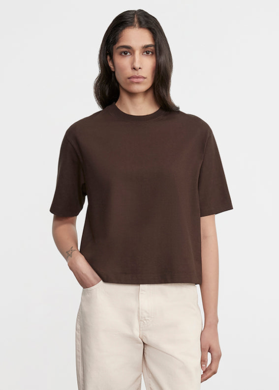 Enza Costa S/S Supima Boxy Tee Coffee Bean