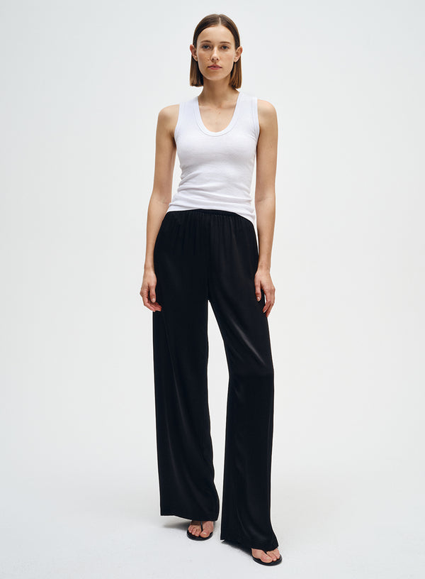 Enza Costa Satin Wide Leg Pant Black