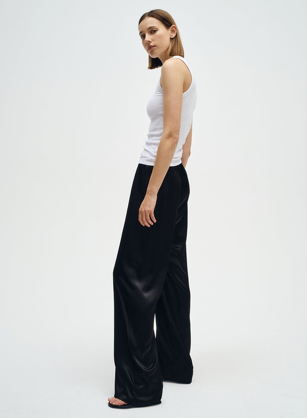 Enza Costa Satin Wide Leg Pant Black