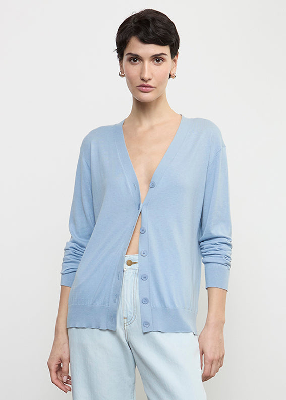 Enza Costa Silk Knit V-Neck Cardigan Sky