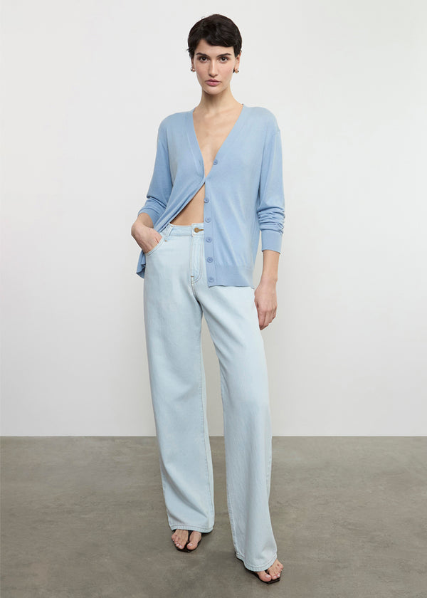 Enza Costa Silk Knit V-Neck Cardigan Sky