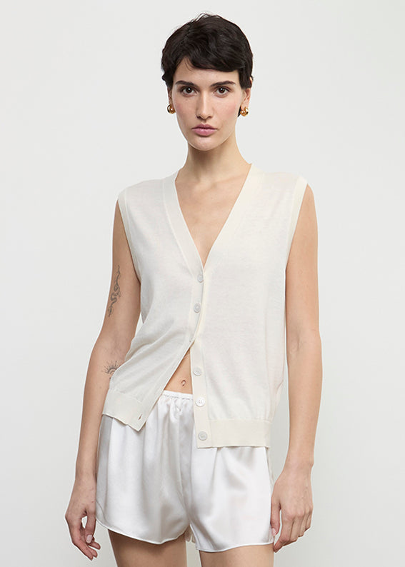 Enza Costa Silk Knit Vest Off White