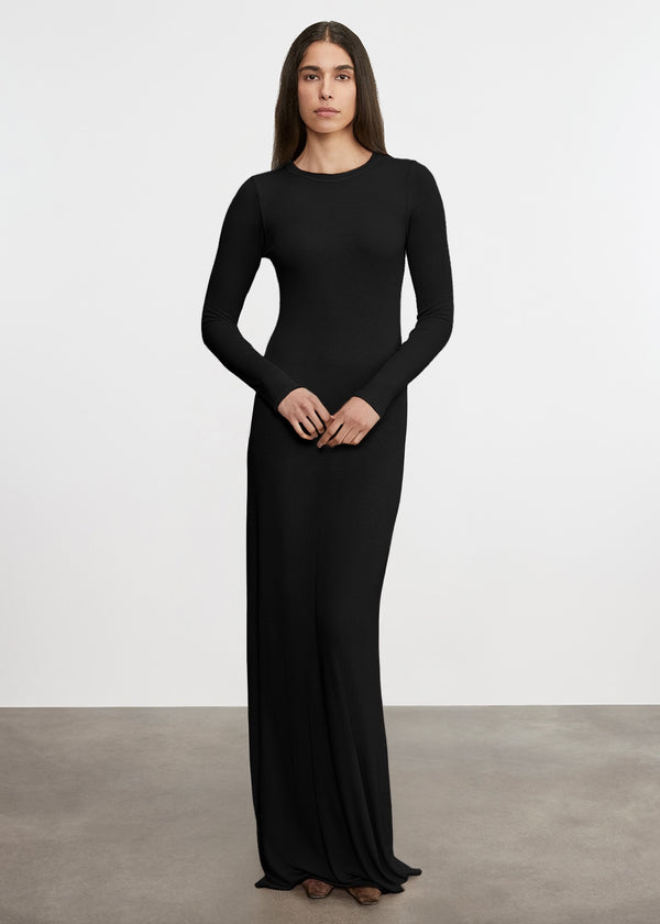 Enza Costa Silk Rib Crewneck Fluid Dress Black