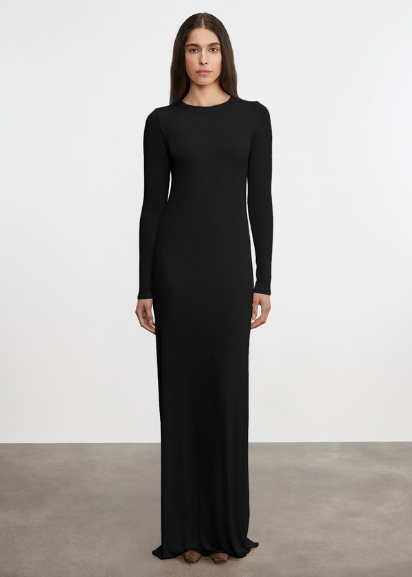 Enza Costa Silk Rib Crewneck Fluid Dress Black