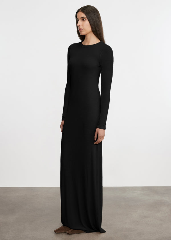 Enza Costa Silk Rib Crewneck Fluid Dress Black