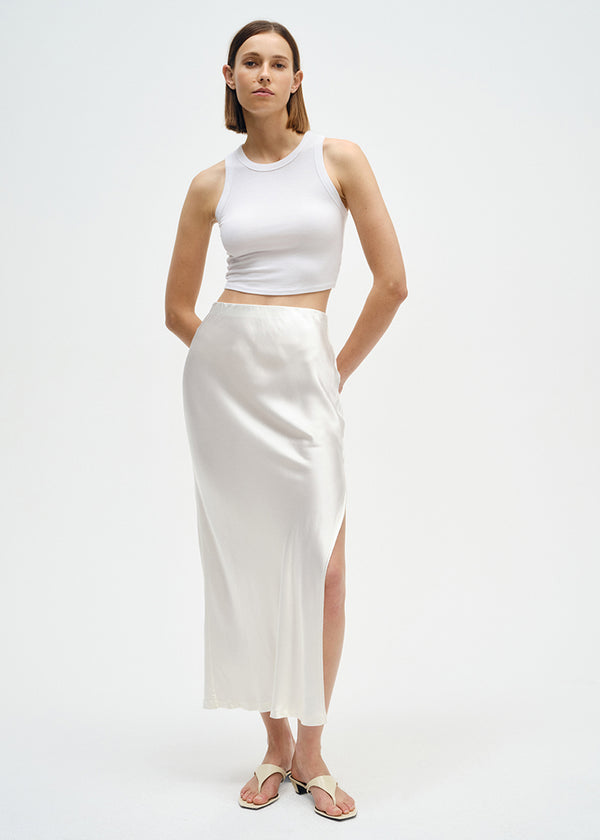 Enza Costa Silk Rib Cropped Tank White