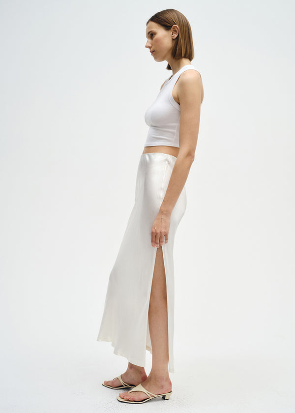 Enza Costa Silk Rib Cropped Tank White