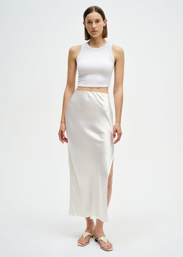 enza costa Silk Rib Cropped Tank White