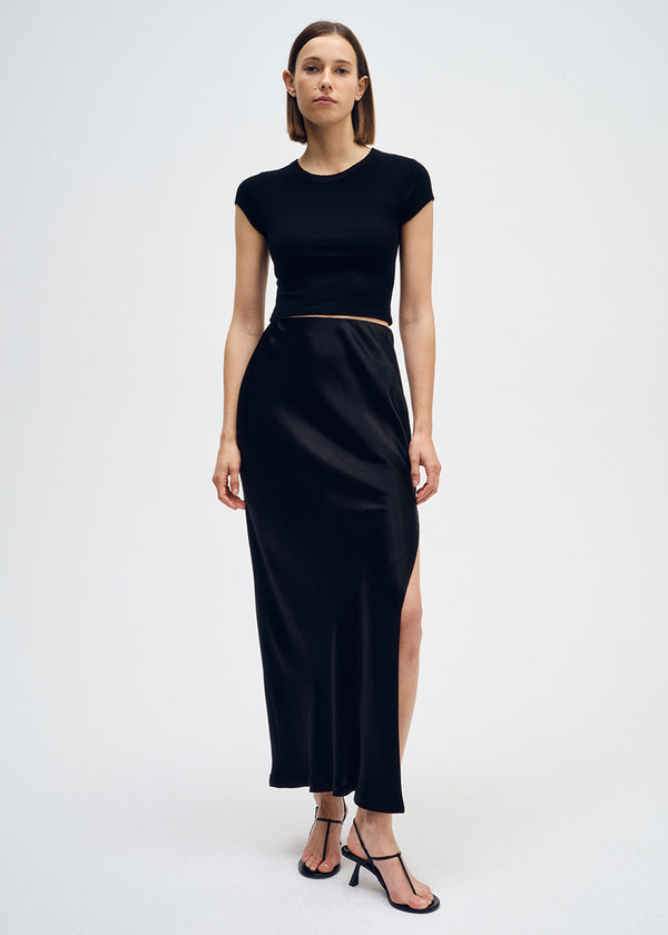 Enza Costa Silk Rib Cropped Tee Black