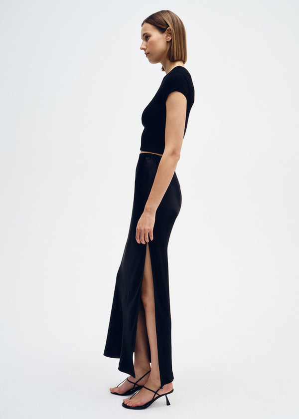 Enza Costa Silk Rib Cropped Tee Black