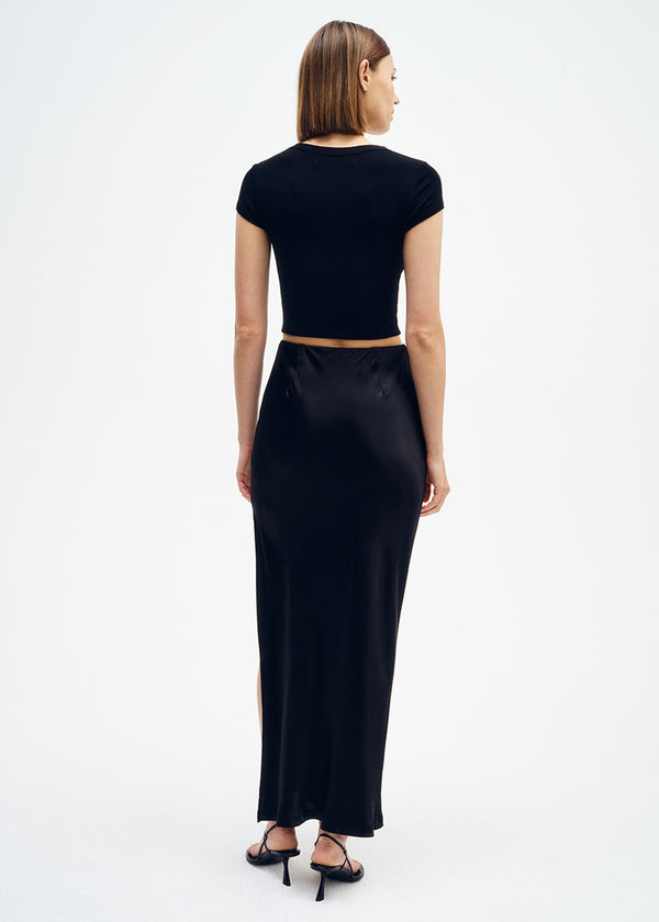 Enza Costa Silk Rib Cropped Tee Black