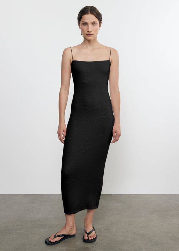 Enza Costa Silk Rib Essential Strappy Dress Black