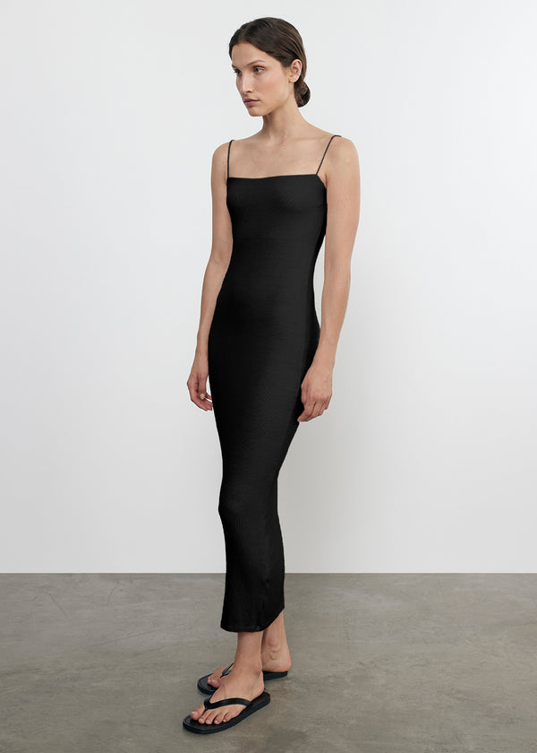 Enza Costa Silk Rib Essential Strappy Dress Black