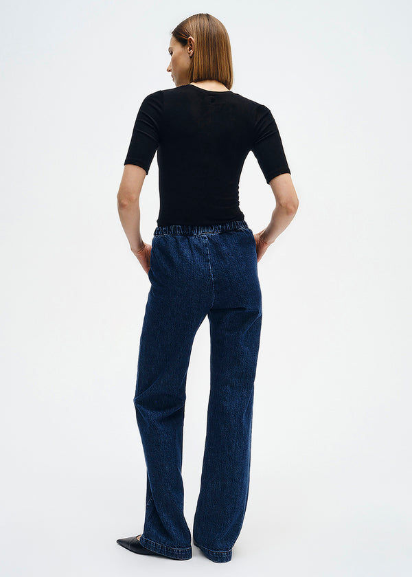 Enza Costa Silk Rib Fitted Half Sleeve Crew Black