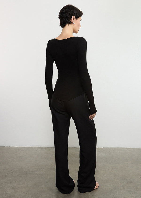 Enza Costa Silk Rib L/S Baseball Henley Black