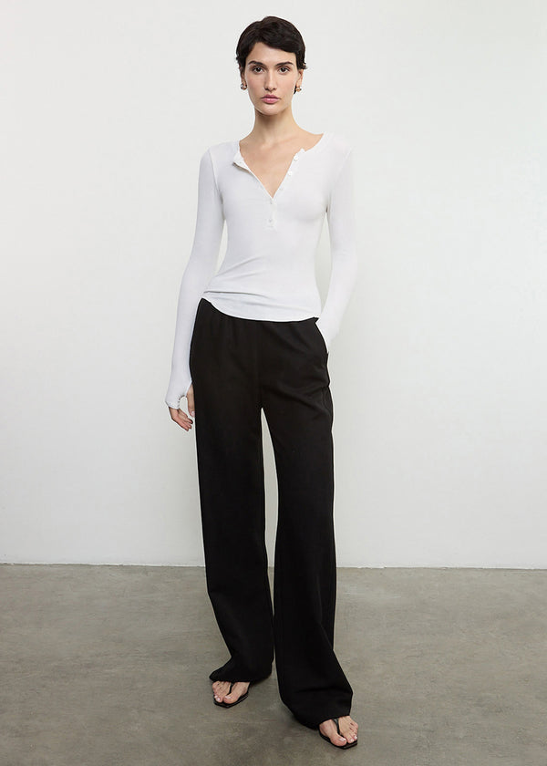 enza costa Silk Rib L/S Baseball Henley Cloud