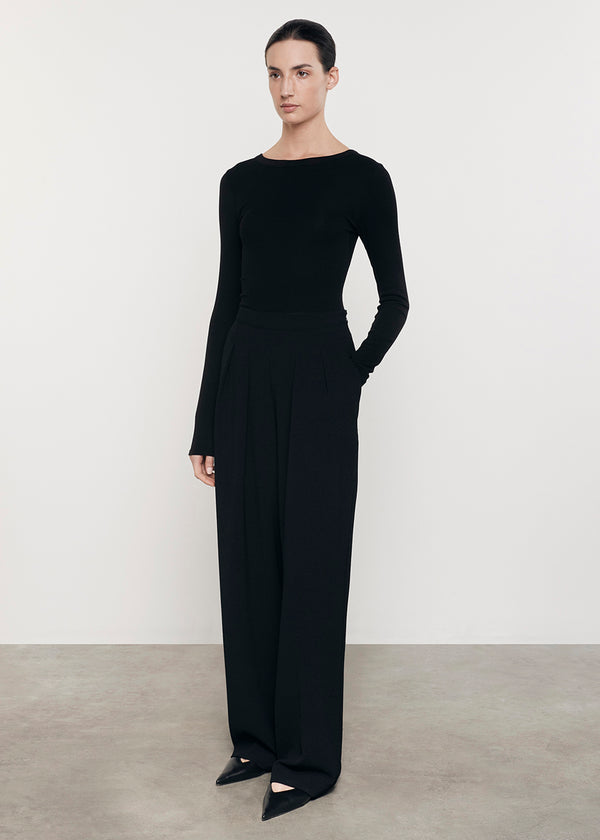 Enza Costa Silk Rib L/S Crew Black