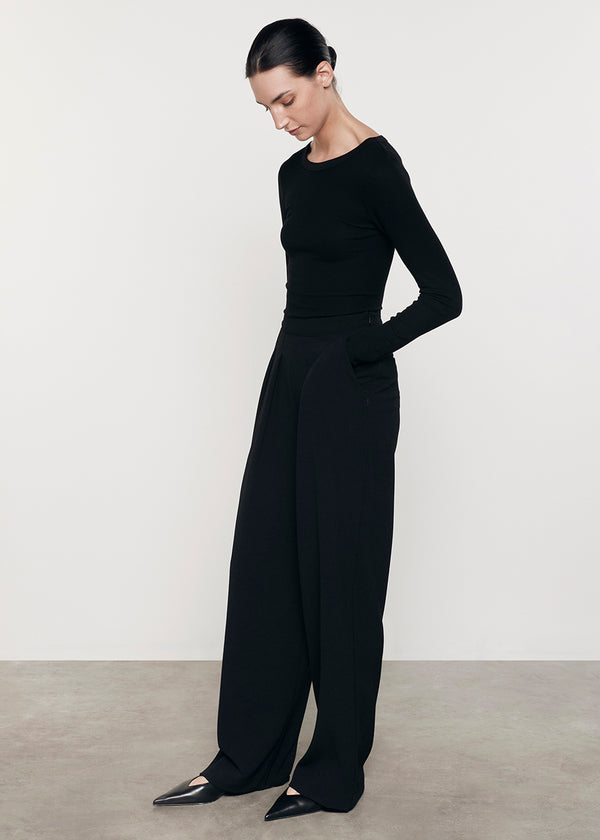 Enza Costa Silk Rib L/S Crew Black