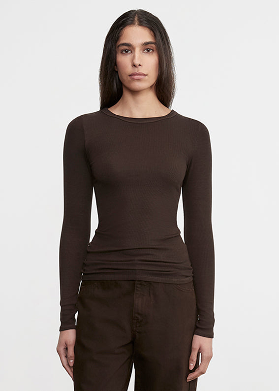 Enza Costa Silk Rib L/S Crew Coffee Bean