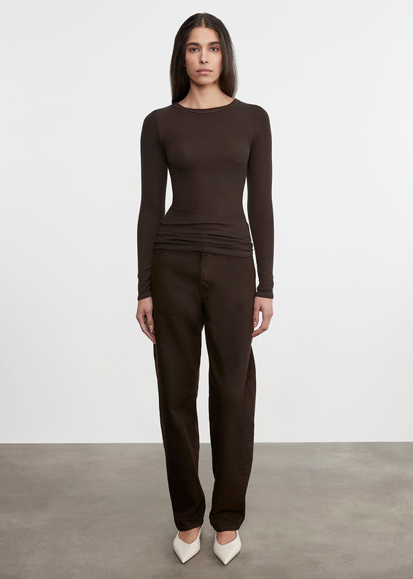 Enza Costa Silk Rib L/S Crew Coffee Bean