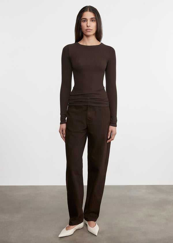 enza costa Silk Rib L/S Crew Coffee Bean