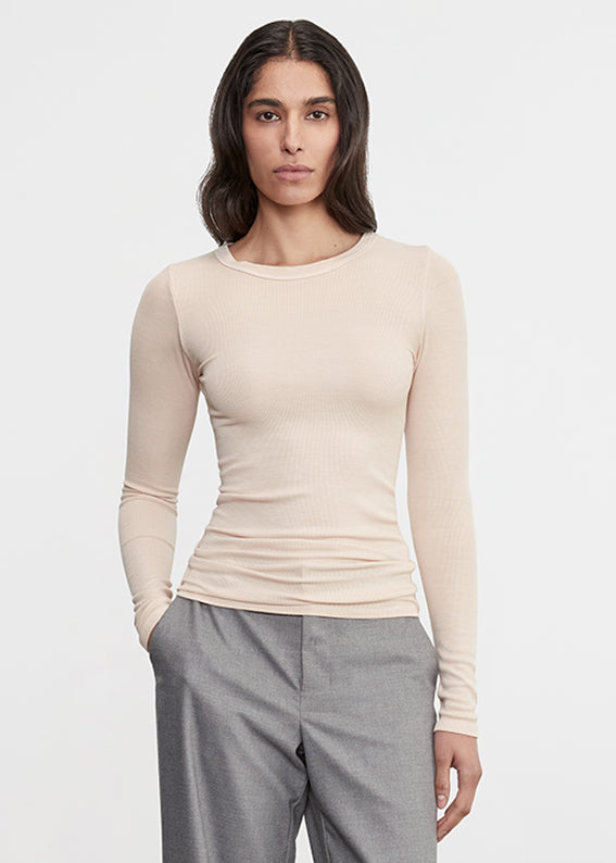Enza Costa Silk Rib L/S Crew Fawn