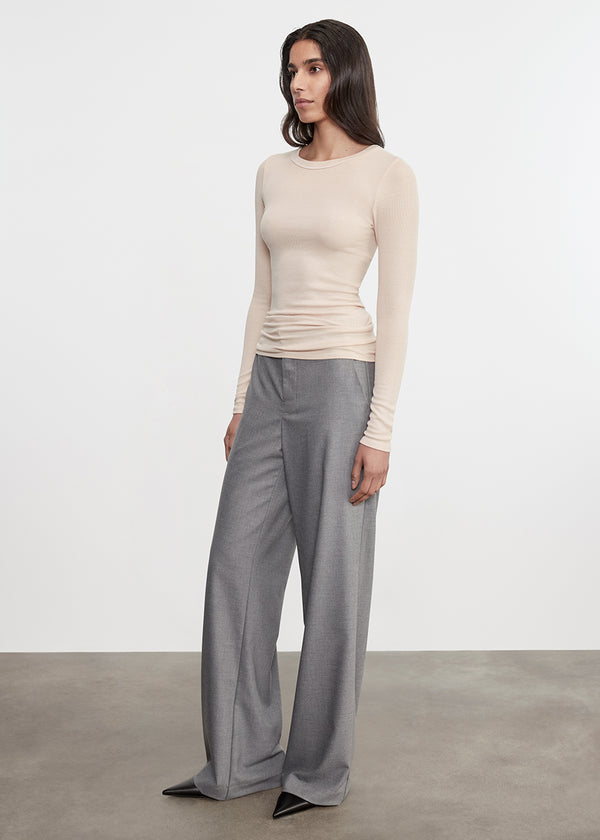 Enza Costa Silk Rib L/S Crew Fawn