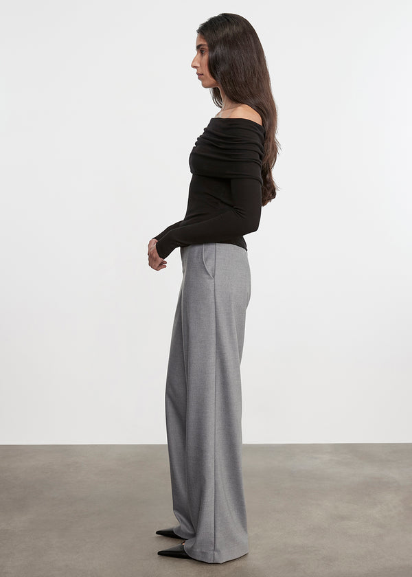 Enza Costa Silk Rib L/S Off-Shoulder Top Black