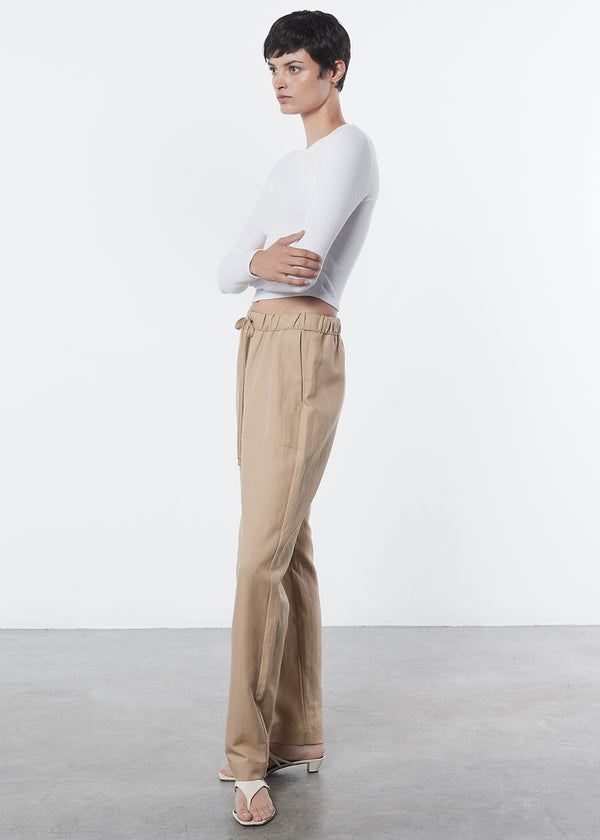 Enza Costa Silk Rib L/S Tuck Top White