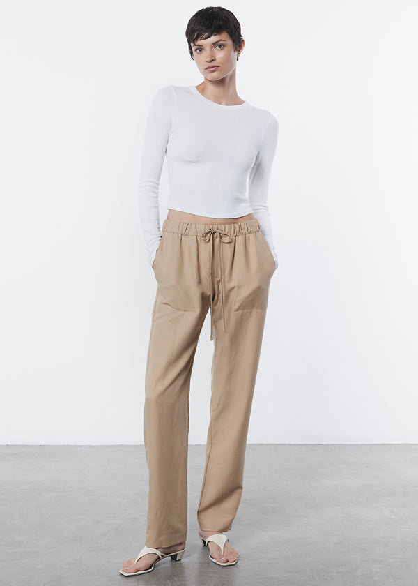 enza costa Silk Rib L/S Tuck Top White