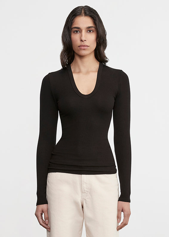 Enza Costa Silk Rib L/S U Black